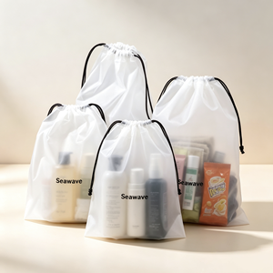 Bolsa de Plástico PE Esmerilado Impermeable con Cordón, Impresión de Logotipo Personalizado, para Guardar Ropa, Ropa Interior, Calcetines y Prendas - Product Image 1