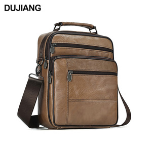 Dujiang Men's Genuine Leather Messenger <b>Bag</b> Large Capacity Zippered Crossbody <b>Bag</b> For <b>Work</b> Commuting Solid Color - Product Image 3