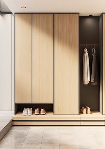 Diseño de Mueble Zapatero Moderno de Lujo, Plano de Diseño Personalizado, Ahorro de Espacio, Estilo Europeo, Integrado con Madera Sólida y Taburete para Entrada - Product Image 4