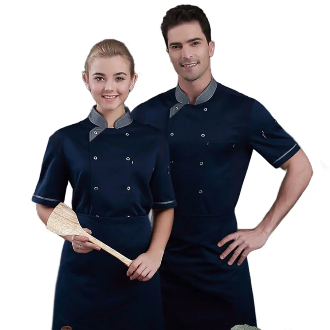 Men women's bar chef coat restaurant & bar uniforms double breasted short sleeved chefs jacket