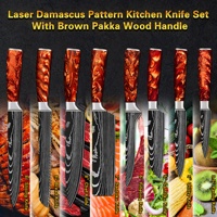 Couteaux de cuisine japonais en acier inoxydable VG10 à 67 couches avec manche en résine rouge lave, couteau de chef Damas, ensemble de couteaux avec boîte
