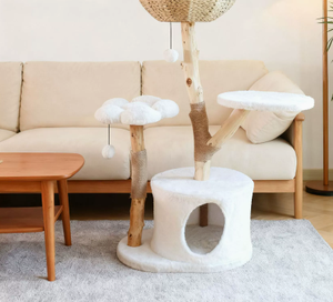 Arbre à chat moderne en bois avec condo en peluche, tour à gratter réglable, centre d'activités pour chats d'intérieur - Product Image 6