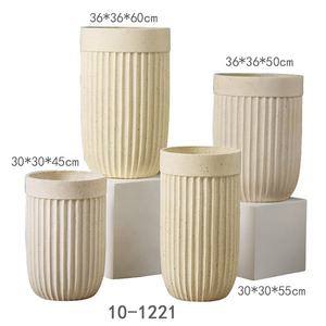 Commercio all'ingrosso Brillante Cilindro Vaso di Sesamo Pittura di Colore Beige con Linee Rette Vaso <span class=keywords><strong>Giardino</strong></span> in Stile - Product Image 6