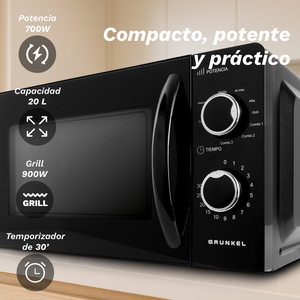 Forno a Microonde Grunkel 20L con Funzione Grill 700W Nero - Product Image 2