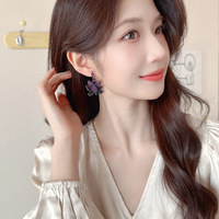 Boucles d'oreilles pendantes exotiques pour femmes, motif fleur, zircon cubique, franges, pierre turquoise bleue, plaqué or noir