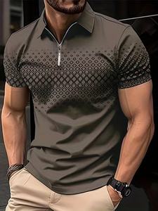Camisa de manga corta con cremallera para hombre de alta calidad con diseño de lunares adecuado para negocios informales - Product Image 6