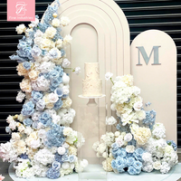 Arrangements de fleurs artificielles à motif floral, cadre métallique, fleurs en soie, style romantique, rangées de fleurs bleues, arche de mariage personnalisée