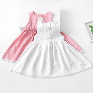 Nuevo Vestido de Encaje de Tres Piezas para Niña, Vestido Infantil de Algodón y Lino de Color Sólido, Vestido de Princesa - Product Image 1