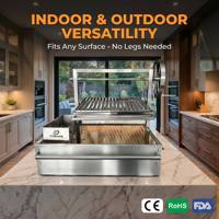 Barbecue au charbon de bois Santa Maria argentin en acier inoxydable 304, pour intérieur et extérieur, hauteur réglable, revêtement en briques réfractaires, design sans pieds