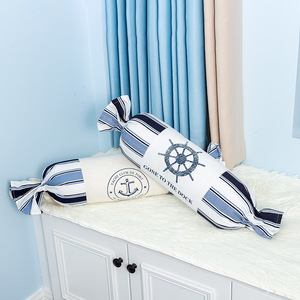 Cojín Decorativo Cilíndrico de Algodón y Lino a Rayas con Bordado de Ancla para Hogar u Oficina, con Relleno - Product Image 2