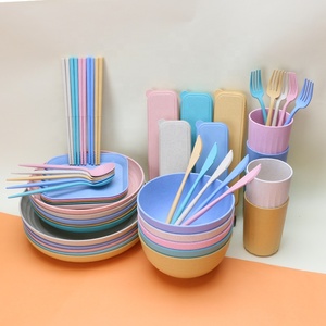 50 pcs rơm lúa mì Bộ đồ ăn thiết lập rơm lúa mì dao kéo muỗng nĩa dao chén bát đĩa trường hợp và đũa thiết lập - Product Image 5