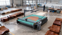 Mesin Pemotong AOL 1625 Conveyor Table CNC dengan Pisau Osilasi, Pisau Bundar, untuk Memotong PVC, Kain, Kulit, Tenda, dan Penutup Sofa