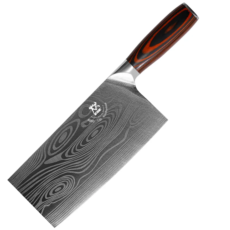 سكين دمشقي لقطع الجلد سكين مفرد بمقبض خشبي ملون 40CR13 مصنوع من الستانليس ستيل بحافة حادة سكين مطبخ