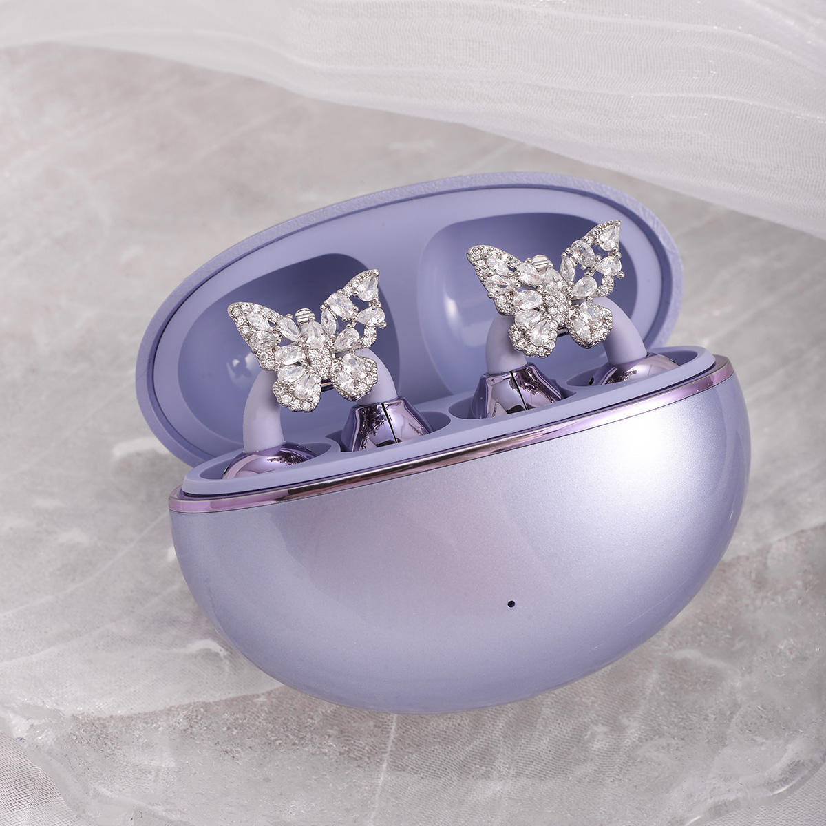 Hot Selling <strong>butterfly</strong> <strong>Earbuds</strong> with Wireless Ear Clips, Featuring Exquisite Stone Like Decorations and Noise Cancelling Earphones