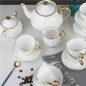 Nouvelle conception, 15 pièces, service à café et à thé en céramique de style européen de luxe, couleur blanche, bord doré - Product Image 2