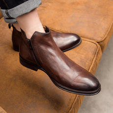 Bottes Chelsea montantes pour hommes, style mode, en cuir véritable fait main, respirantes, classiques et officielles - Product Image 4