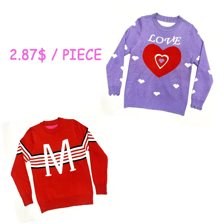 Wholesale stock kids knitted sweater cheap price organic cotton pullover sweater for girl and boy
