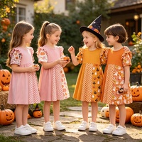 Robe à manches courtes à volants patchwork pour filles, motif gingham imprimé personnalisé, idéale pour les fêtes d'Halloween et le quotidien
