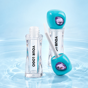 Tube de brillant à lèvres <span class=keywords><strong>en</strong></span> plastique transparent avec couvercle <span class=keywords><strong>en</strong></span> forme de pierre précieuse irrégulière, flacon de gloss à lèvres avec pinceau, emballage de maquillage à marque privée - Product Image 2