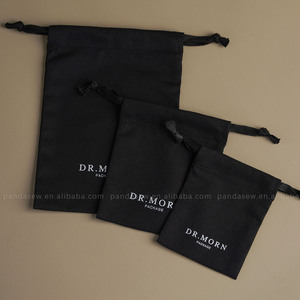 PandaSew Custom Logo Black Cotton Canvas Drawstring <b>Bag</b> Gift Jewelry Pouch <b>Packaging</b> <b>Bags</b> Perfume Clothing Dust <b>Bag</b> - Product Image 3
