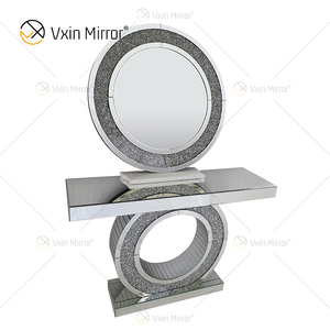 Rifornimento della fabbrica Moderna Argento Schiacciato Diamante Elegante A Specchio Consle Tavolo Con Specchio - Product Image 2