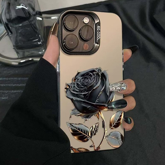 New Black Gold Rose Flower Mobile Phone case for iPhone 16 Pro Max Phone Case Hard Case for iPhone 16 15 14 13 12 11 XR