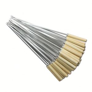 Vente en gros de brochettes à kebab de 33 cm, brochettes à griller réutilisables en acier inoxydable, bâtonnets de barbecue avec manche en bois - Product Image 1