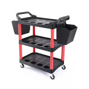 3 Tier Utility Cart for Car Detailing - Rolling Cart Organizer with 8 Spray Bottle/Drink Holders, Locking Wheels