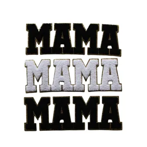 Toptan 27cm şönil Mama yama mektup özel demir siyah beyaz kadınlar için havlu Mama şönil yama anne giyim