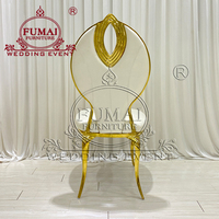 Chaise de luxe en cuir avec cadre en acier inoxydable doré King Queen Bride Party Chaises de mariage blanches pour événement