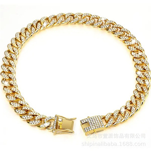 Collier pour chien en chaîne cubaine, bijoux en or, entièrement serti de diamants, collier de luxe pour animaux de compagnie, cadeau pour toutes les saisons - Product Image 2