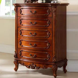 Usine prix de gros en bois massif sculpté meubles style européen commode couleur cerise armoire chambre commode armoire
