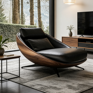 <span class=keywords><strong>Fauteuil</strong></span> de salon moderne de luxe <span class=keywords><strong>en</strong></span> bois de noyer et <span class=keywords><strong>cuir</strong></span>, <span class=keywords><strong>fauteuil</strong></span> inclinable ergonomique, canapé d'appoint pour le salon, meubles de maison - Product Image 2