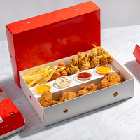 Boîte d'emballage personnalisée en carton pour poulet frit, hamburgers et frites, avec compartiment pour sauces et support à ketchup