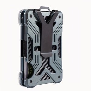 Porte-cartes en aluminium anti-RFID, motif carbone, fermeture à clip, gris, portefeuille minimaliste pour cartes de crédit - Product Image 1
