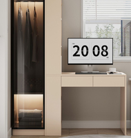 Combinaison moderne et simple de bureau et armoire pour chambre à coucher, petite pièce, personnalisable, demi-bibliothèque, demi-armoire, minimaliste, couleur crème, coulissante
