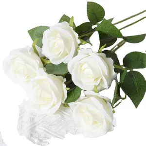 高品质漂亮婚礼装饰假丝粉色玫瑰人造真触摸白色玫瑰人造花适合婚礼