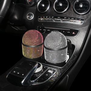 Bling Rhinestone Car Trash Garbage Can Diamond Crystal Auto Trash Dust Case Holder Mini Garbage Bin Press Type Car Storage Box