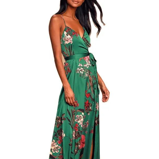 Custom One Piece Sexy High Slit Skirt Casual Sprint Summer Beach Floral Print Elegant Floor Length Dress Women