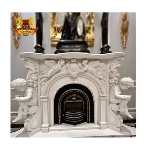 French style carved White Marble stone fireplaces mantel surround for home decor