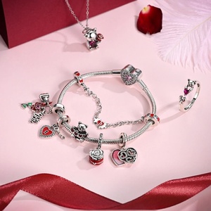 MULA 925 argento Sterling Charm Bead amanti del cuore <span class=keywords><strong>san</strong></span> <span class=keywords><strong>valentino</strong></span> ciondolo zircone Fit Charm bracciale per donna gioielli regalo - Product Image 2