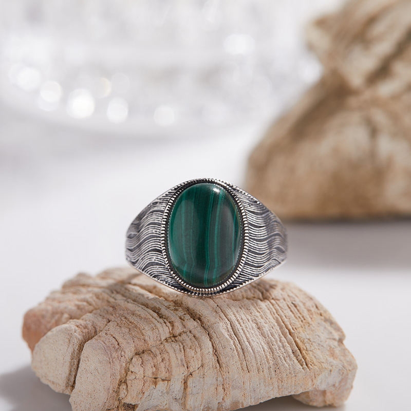 Natural malachite ring