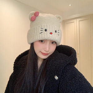 Youzijia – chapeau tricoté pour femme, couleur blanc cassé, 45cm, chapeau chaud d'hiver en laine avec nœud, style coréen - Product Image 5