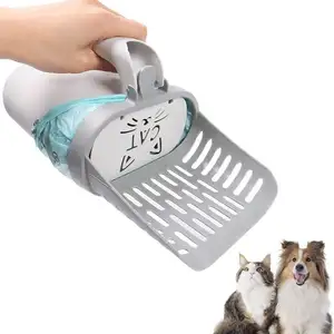 2 IN 1 Portable Pet Poop Cleaning Scooper For Kitten Integrated Litter Shovels Large Capacity Cat Litter Scoop With Waste Bags