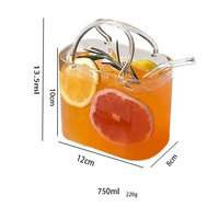Vaso de Vidrio de Borosilicato Alto en Forma de Bolso, 750 ml, Reutilizable, Apto para Alimentos, Lavable en Lavavajillas, Apto para Microondas, Bonito y Decorativo para Jugos de Frutas