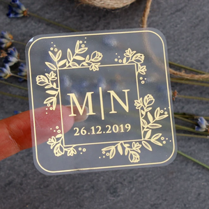 Đám cưới Monogram lá rõ ràng dán và trắng cá nhân lá thực nhãn cho phong bì với ban đầu Vòng sticker cho đám cưới - Product Image 4