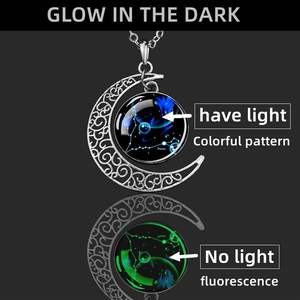 Collares Unisex de Plata de Ley con Diseño de Signos del Zodiaco, Joyería, Regalos de Cumpleaños, Astrología, 12 Signos del Horóscopo, <span class=keywords><strong>Luna</strong></span> Creciente Luminosa de Galaxia - Product Image 4