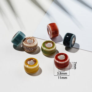 Perles entretoises en céramique à grand trou, rondes, pour la fabrication de bracelets, émaillées à la main, origine Yiwu AC4871 - Product Image 2