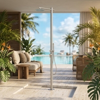 Douche extérieure double fonction LANO en acier inoxydable 304 brossé avec pommeau de pluie de 12 pouces