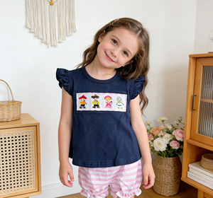 YiHui Brand Hand Smocked 100% Cotton <strong>Boys</strong> Clothing Set with Casual Cute Animal Pattern Short Sleeve Top and Shorts - Product Image 2